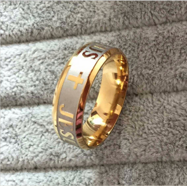 Christianity JESUS letters cross stainless steel ring real gold plating color preserving 8 mm333g ring