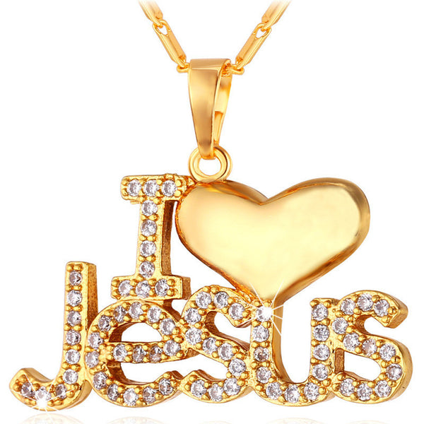 U7 Jesus Piece Heart Necklace Women /Men Jewelry 18K Gold Plated/Platinum Christian Jewelry "I Love Jesus" Necklace Pendant P610