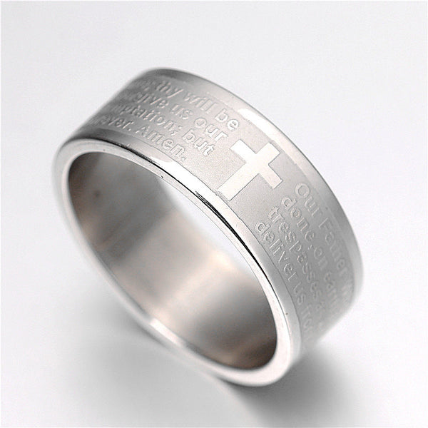 Men Women Christian Cross Bible Ring Titanium Steel Rings Wedding Couple Ring Fine Jewelry Hot Sale JR2094