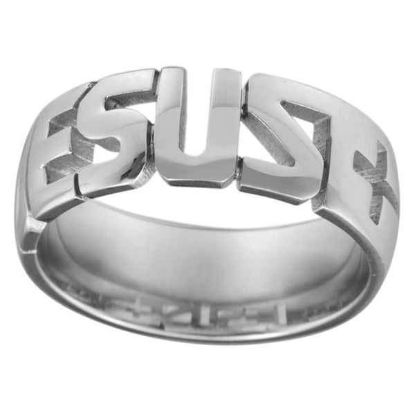 8MM Stainless Steel Wedding Engagement Party School Ring Band Jesus Christ Christian Religious Church Prayer God Gospel