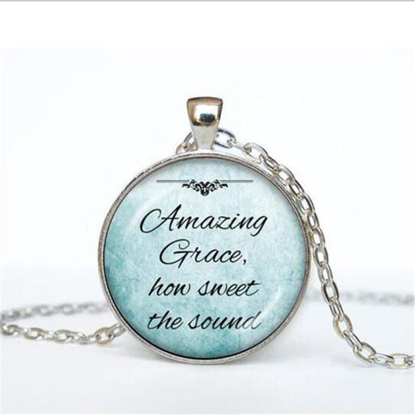 Christian jewelry Inspirational Jesus necklace silver chain necklace Faith Bible pendant Amazing grace how sweet the around