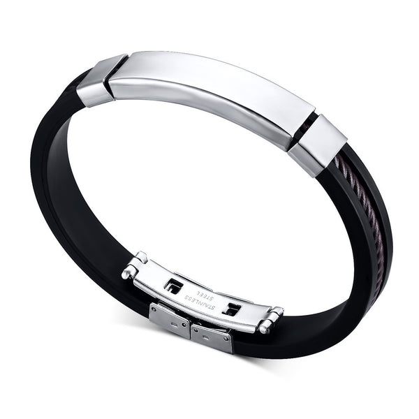 Silver Plated Silicone Bracelet Bangle Stainless Steel Buckle ID Tag Cross Men Jewelry Religious Jesus