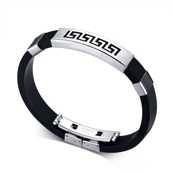 Silver Plated Silicone Bracelet Bangle Stainless Steel Buckle ID Tag Cross Men Jewelry Religious Jesus