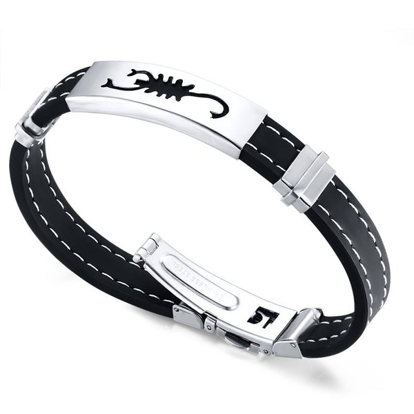 Silver Plated Silicone Bracelet Bangle Stainless Steel Buckle ID Tag Cross Men Jewelry Religious Jesus