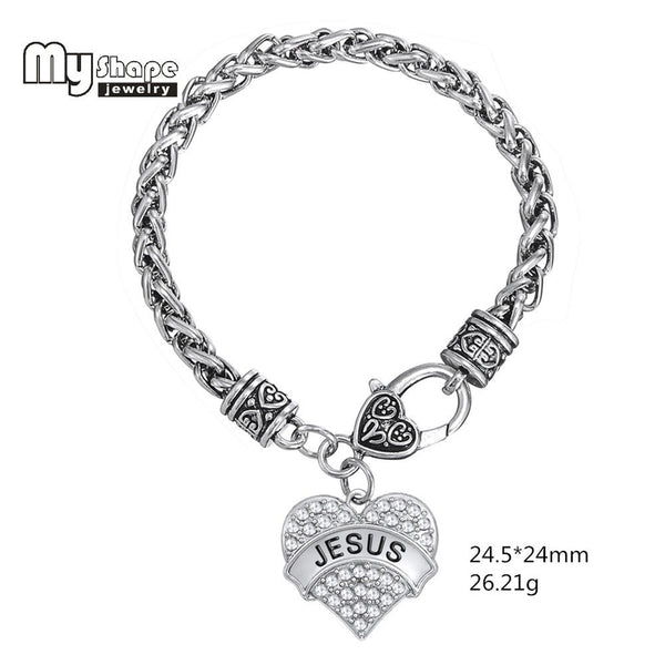 Religious GOD JESUS WWJD Bracelet Holy  Faith Belive in Heart Rhinestone Bracelet