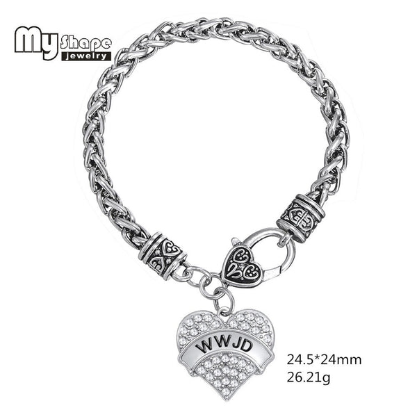 Religious GOD JESUS WWJD Bracelet Holy  Faith Belive in Heart Rhinestone Bracelet