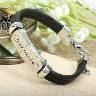 European and American Leather Bracelet Jewelry Titanium Steel Bracelet Christian (God Bless) Cross Bracelet Wholesale