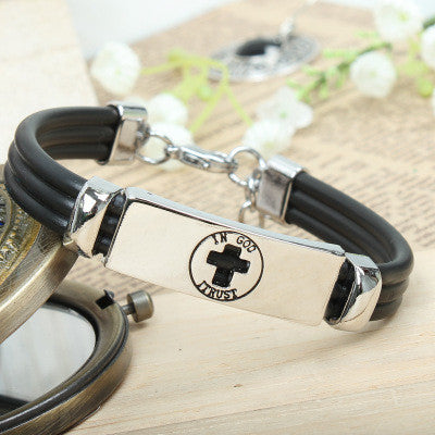 European and American Leather Bracelet Jewelry Titanium Steel Bracelet Christian (God Bless) Cross Bracelet Wholesale