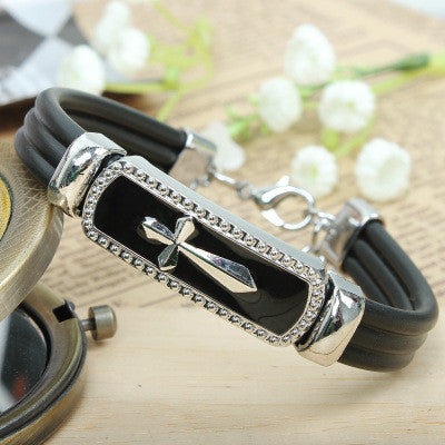 European and American Leather Bracelet Jewelry Titanium Steel Bracelet Christian (God Bless) Cross Bracelet Wholesale