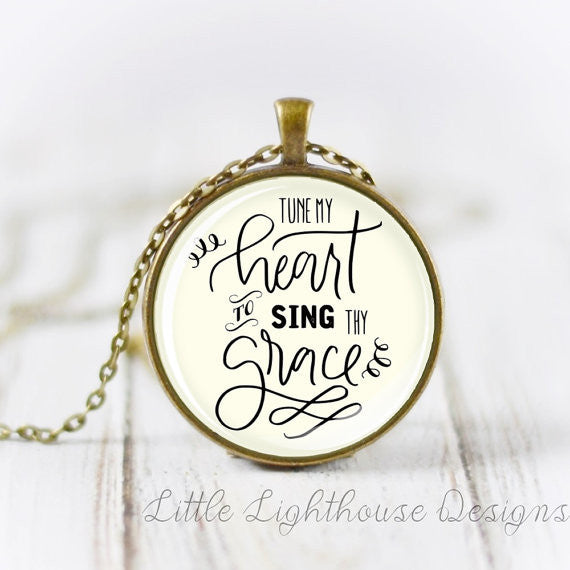 Tune My Heart To Sing Thy Grace Necklace Hymn Pendant Hymn Necklace Inspirational Gift Christian Jewelry