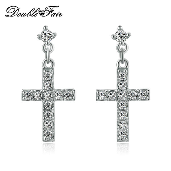 Cross CZ Diamond Drop/Dangle Earrings Wholesale 18K Rose Gold Plated/Silver Tone Fashion Wedding Jewelry For Women DFE328