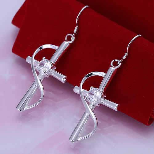 E194 Lose money Promotion! Wholesale silver earrings, silver fashion jewelry, Inlaid Cross Earrings pendientes cute