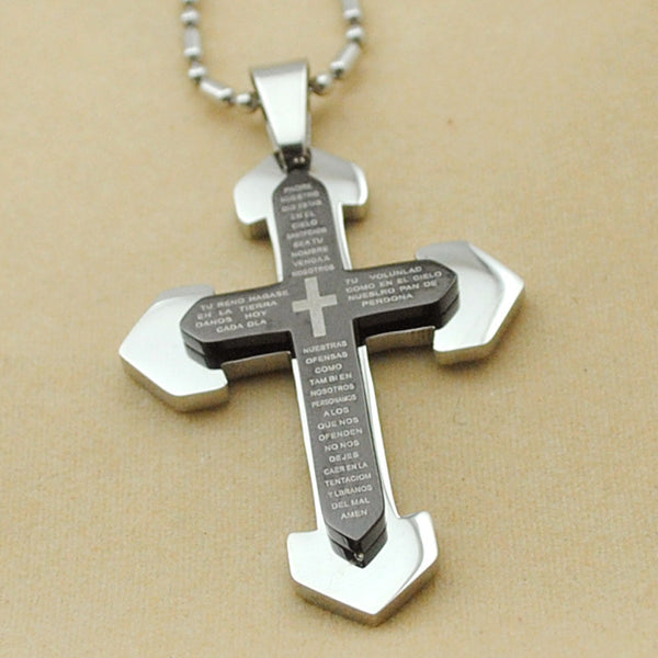 Blue Scripture Crucifix Necklace Religious Women Men Cross Pendant Christianity Jewelry New Items Free Shipping