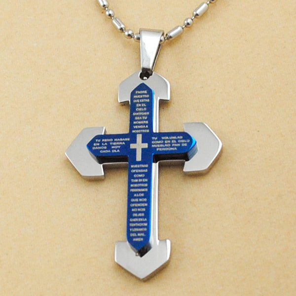 Blue Scripture Crucifix Necklace Religious Women Men Cross Pendant Christianity Jewelry New Items Free Shipping