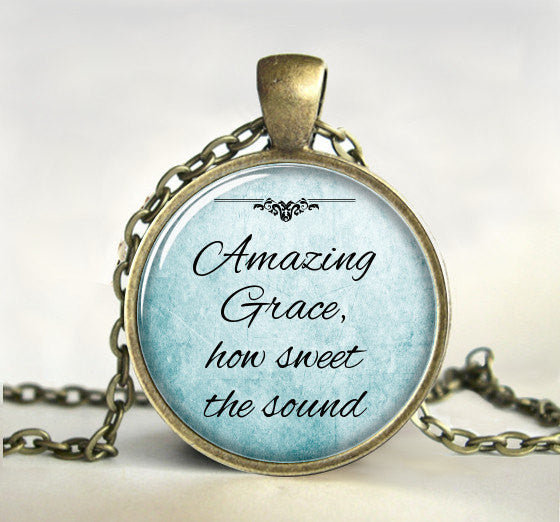 Christian jewelry Inspirational Jesus necklace silver chain necklace Faith Bible pendant Amazing grace how sweet the around