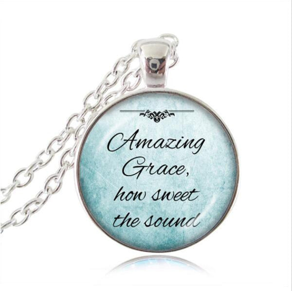 Christian jewelry Inspirational Jesus necklace silver chain necklace Faith Bible pendant Amazing grace how sweet the around