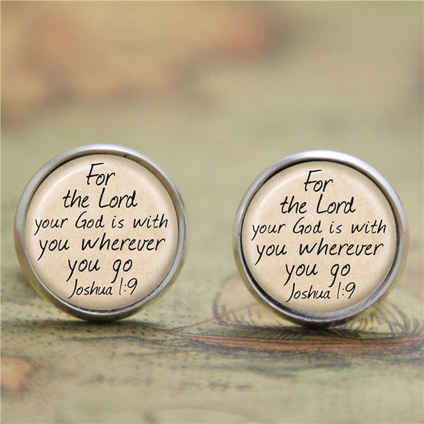 10pairs/lot Jesus earrings , for the lord your god is with you wherever you go earrings Glass Photo Christian earrings