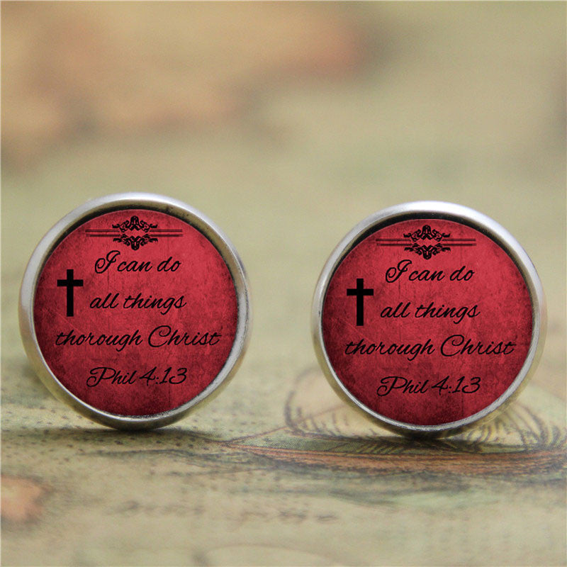 10pairs/lot  Jesus earrings, I can do all things through Christ print galss Photo Christian earrings