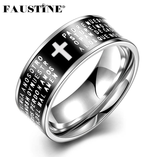 The cross and bible christians titanium steel ring