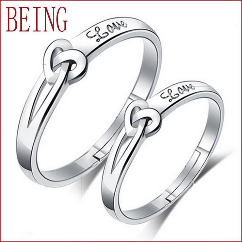 Hot 925 silver couple rings romantic heart-shaped openings in adjustable engagement rings jewelry 1 Pair =2pcs