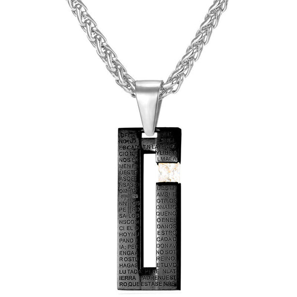 Bible Stainless Steel Blade Necklace Two tone With Crystal Pendant 18K Gold Plated Necklace 2016 Fashion Christian Jewelry P266