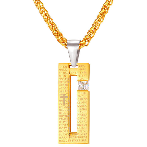 Bible Stainless Steel Blade Necklace Two tone With Crystal Pendant 18K Gold Plated Necklace 2016 Fashion Christian Jewelry P266