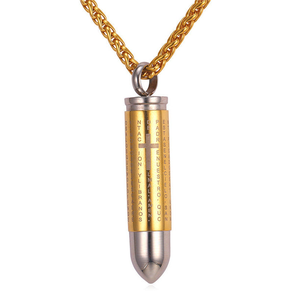 U7 New Stainless Steel Bullet Pendant Men Necklace Two Use Wholesale Trendy Gold Cross Bible Christian Necklace Men Jewelry P814